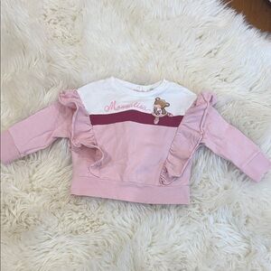 MonnaLisa Pink and White Kids Sweatshirt with Bear Detail